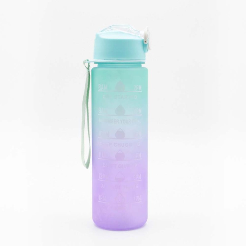 Motivational Παγούρι Νερού 750ml Ombre Μωβ-Aqua με Καλαμάκι Σιλικόνης, Δοσομετρητή & Κουμπί Ασφαλείας