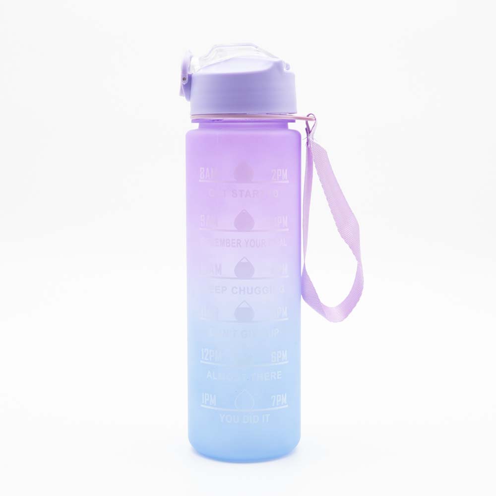 Motivational Παγούρι Νερού 750ml Ombre Μπλε-Μωβ με Καλαμάκι Σιλικόνης, Δοσομετρητή & Κουμπί Ασφαλείας