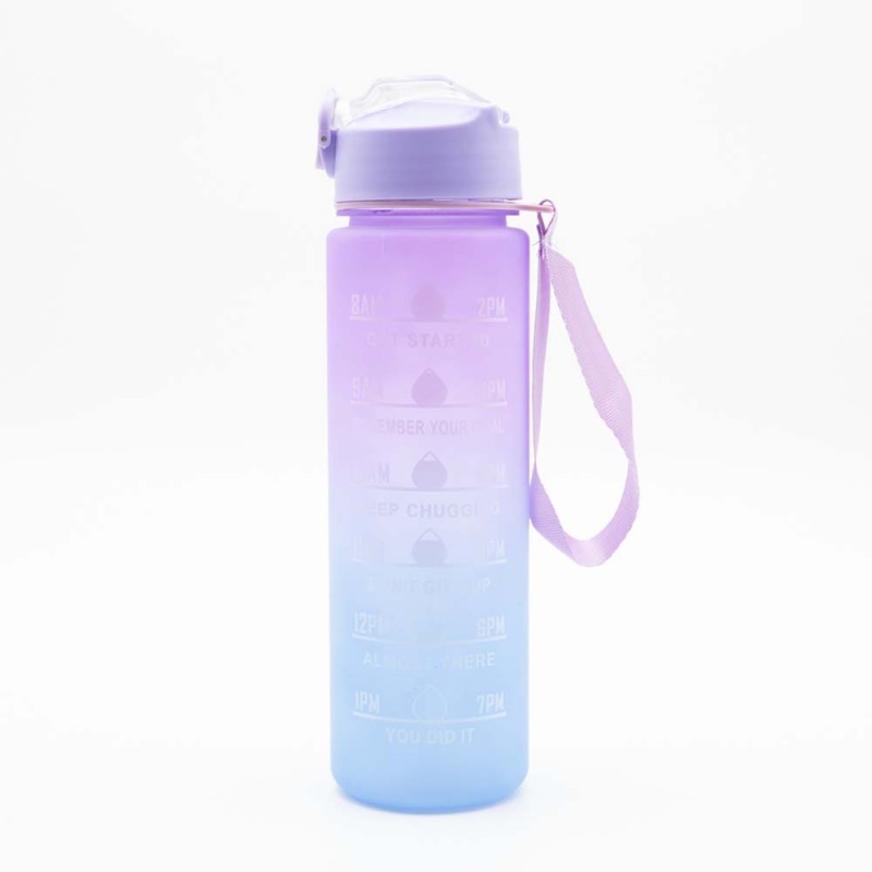 Motivational Παγούρι Νερού 750ml Ombre Μπλε-Μωβ με Καλαμάκι Σιλικόνης, Δοσομετρητή & Κουμπί Ασφαλείας