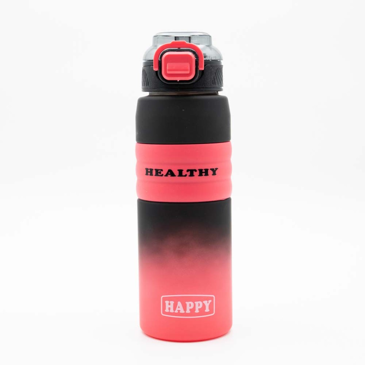 Happy Παγούρι Νερού 800ml Ombre Μαύρο-Κόκκινο με Αντιολισθητική Λαβή Σιλικόνης, Καλαμάκι & Δοσομετρητή