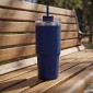 Ανοξείδωτο Ποτήρι Θερμός 600ml με Καλαμάκι Μπλε – Ισοθερμικό Tumbler Νερού & Ροφημάτων με Διπλό Τοίχωμα Vacuum
