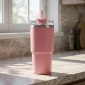 Ανοξείδωτο Ποτήρι Θερμός 600ml με Καλαμάκι Ροζ – Ισοθερμικό Tumbler Νερού & Ροφημάτων με Διπλό Τοίχωμα Vacuum