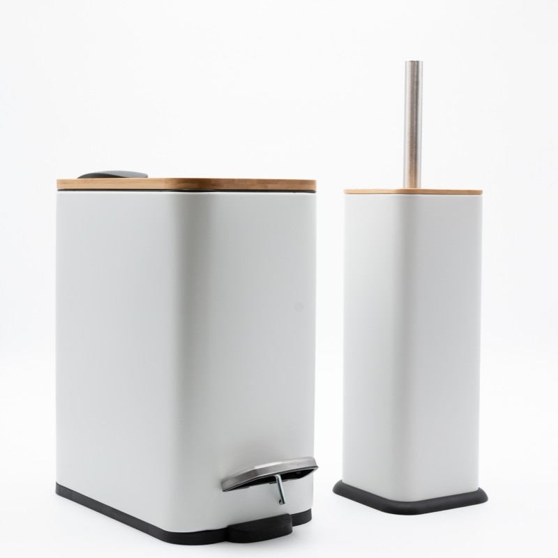 Bamboo Slim White Σετ Πεντάλ 5lt με Soft Close & Πιγκάλ Μεταλλικό