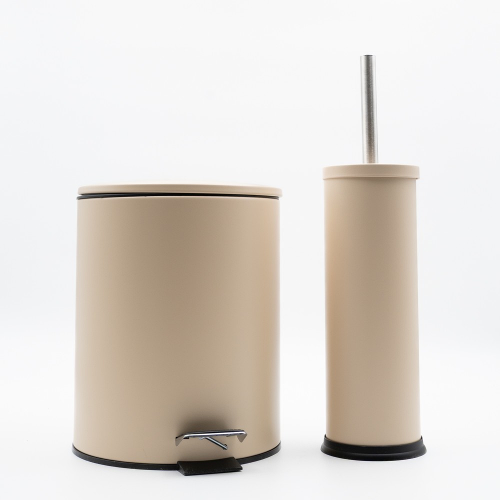 Hotel Classic Beige Σετ Μπάνιου 5τμχ – Κάδος 5lt Soft Close, Πιγκάλ, Βαμβακερό Πατάκι 700gsm, Dispenser & Ποτήρι Soft-Touch