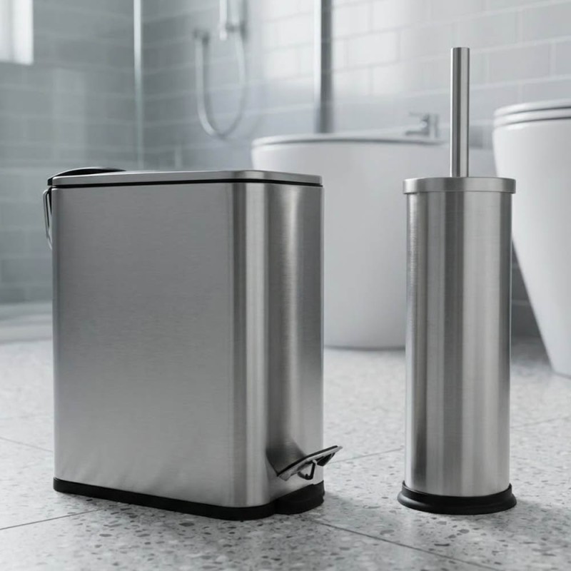 Hotel Inox Σετ Slim Κάδος Απορριμμάτων 5lt Soft Close & Classic Μεταλλικό Πιγκάλ