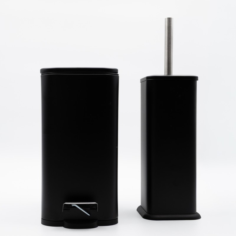 Hotel Slim Black Σετ Μπάνιου 6τμχ – Ορθογώνιος Κάδος 5lt Soft Close, Πιγκάλ, Βαμβακερό Πατάκι 700gsm, Dispenser, Ποτήρι & Σαπουνοθήκη