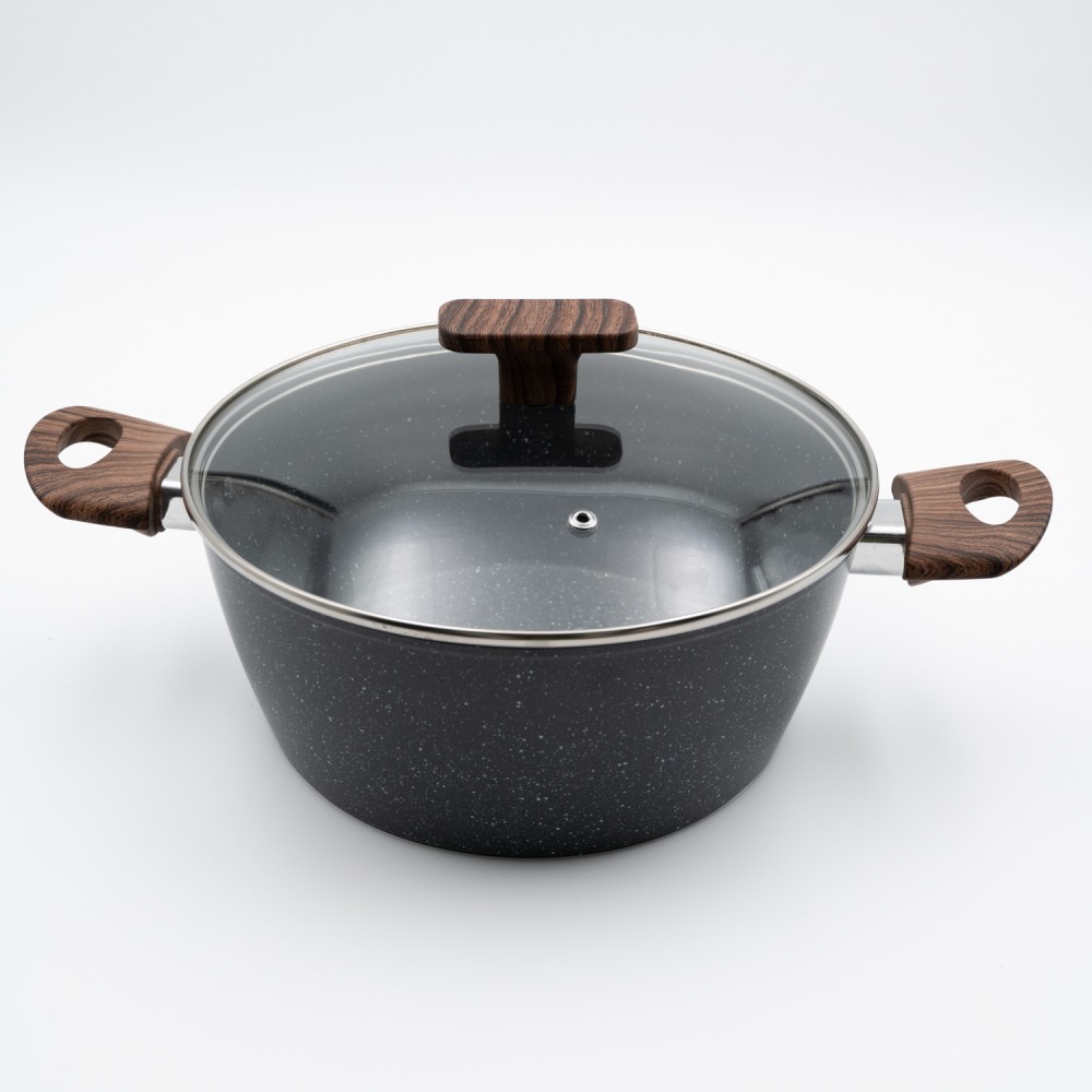 Marble Κατσαρόλα Αλουμινίου No 22 – Αντικολλητική με Επίστρωση Μαρμάρου & Soft-Touch Λαβές Εφέ Ξύλου