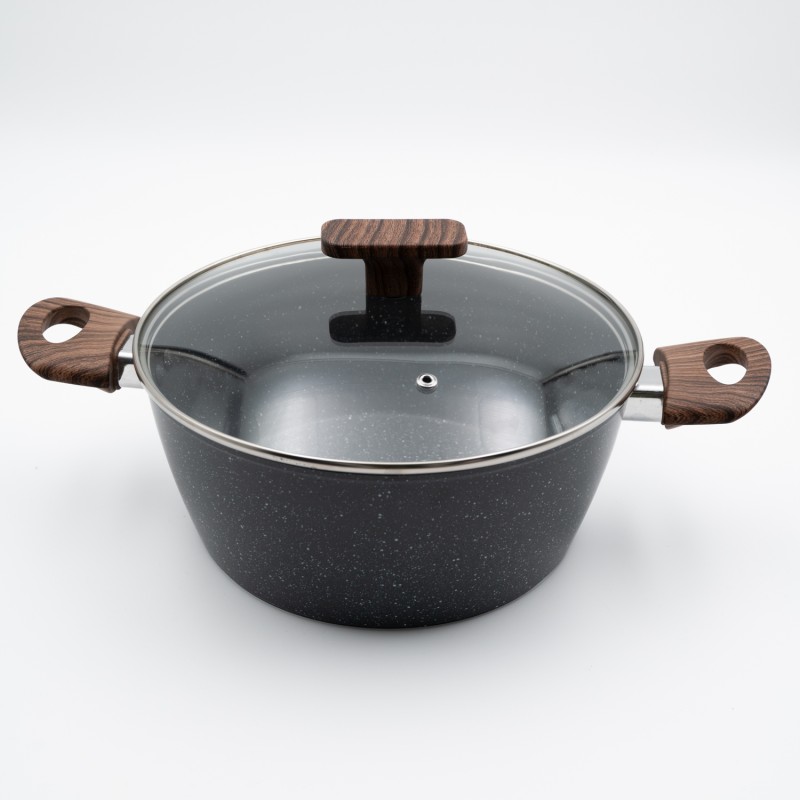 Marble Κατσαρόλα Αλουμινίου No 22 – Αντικολλητική με Επίστρωση Μαρμάρου & Soft-Touch Λαβές Εφέ Ξύλου