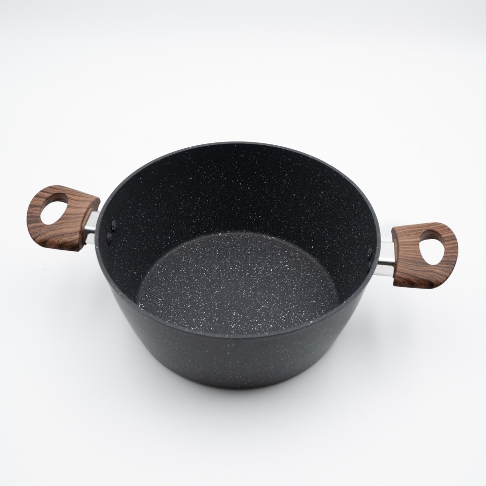 Marble Κατσαρόλα Αλουμινίου No 22 – Αντικολλητική με Επίστρωση Μαρμάρου & Soft-Touch Λαβές Εφέ Ξύλου