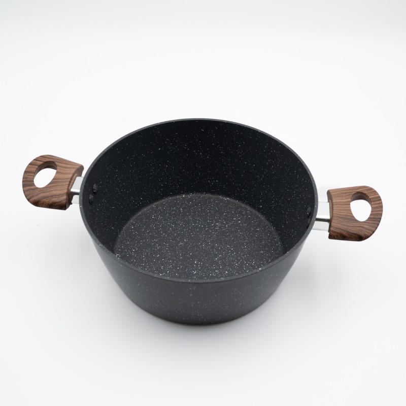 Marble Κατσαρόλα Αλουμινίου No 26 – Αντικολλητική με Επίστρωση Μαρμάρου & Soft-Touch Λαβές Εφέ Ξύλου