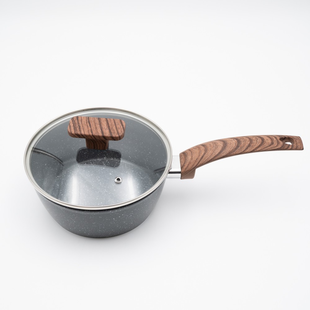 Marble Γαλατιέρα Αλουμινίου No 18 – Αντικολλητική με Επίστρωση Μαρμάρου & Soft-Touch Λαβή Εφέ Ξύλου