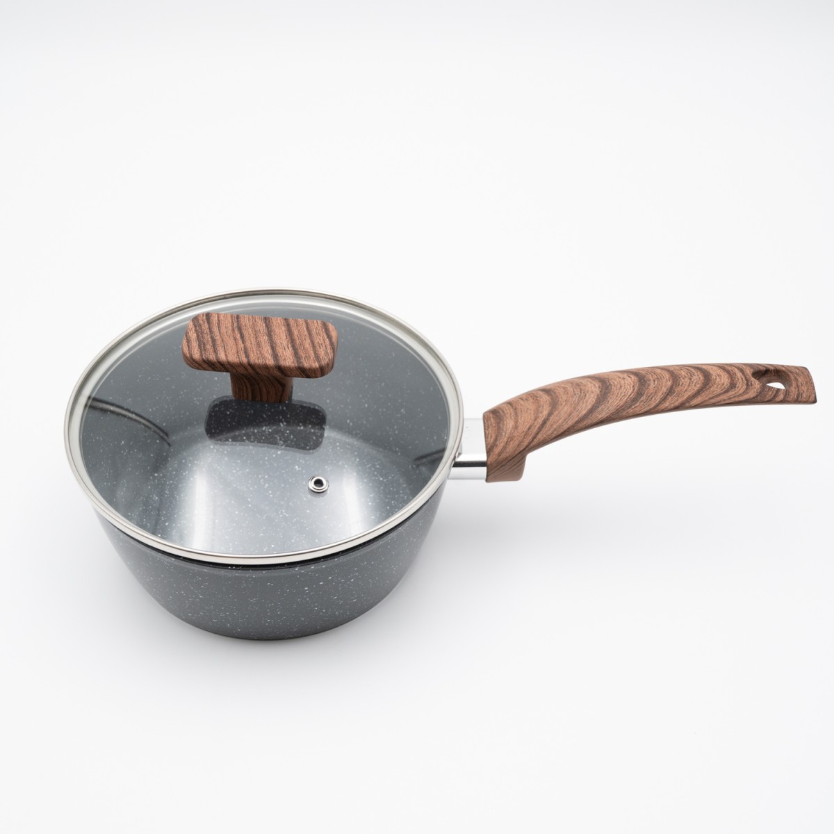 Marble Γαλατιέρα Αλουμινίου No 18 – Αντικολλητική με Επίστρωση Μαρμάρου & Soft-Touch Λαβή Εφέ Ξύλου