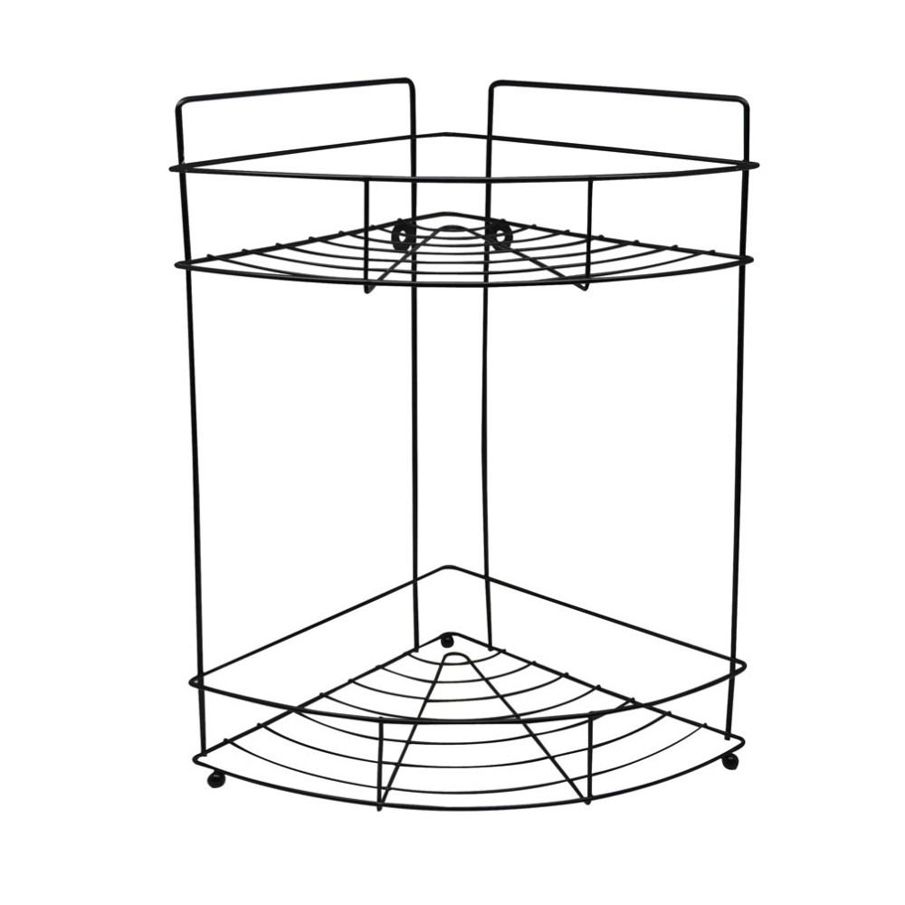 Ankor Γωνιακή Ραφιέρα Μπάνιου Μεταλλική 2 Θέσεων Μαύρο Ματ