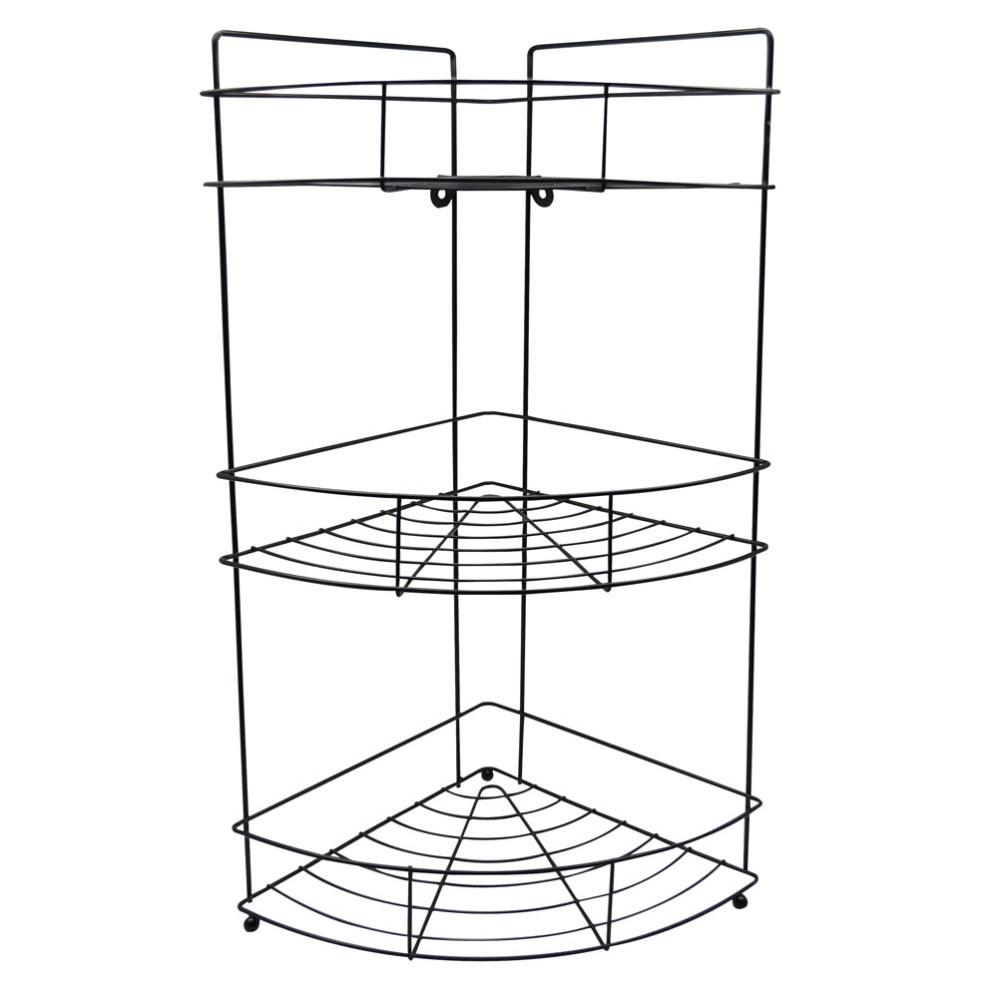 Ankor Γωνιακή Ραφιέρα Μπάνιου Μεταλλική 3 Θέσεων Μαύρο Ματ