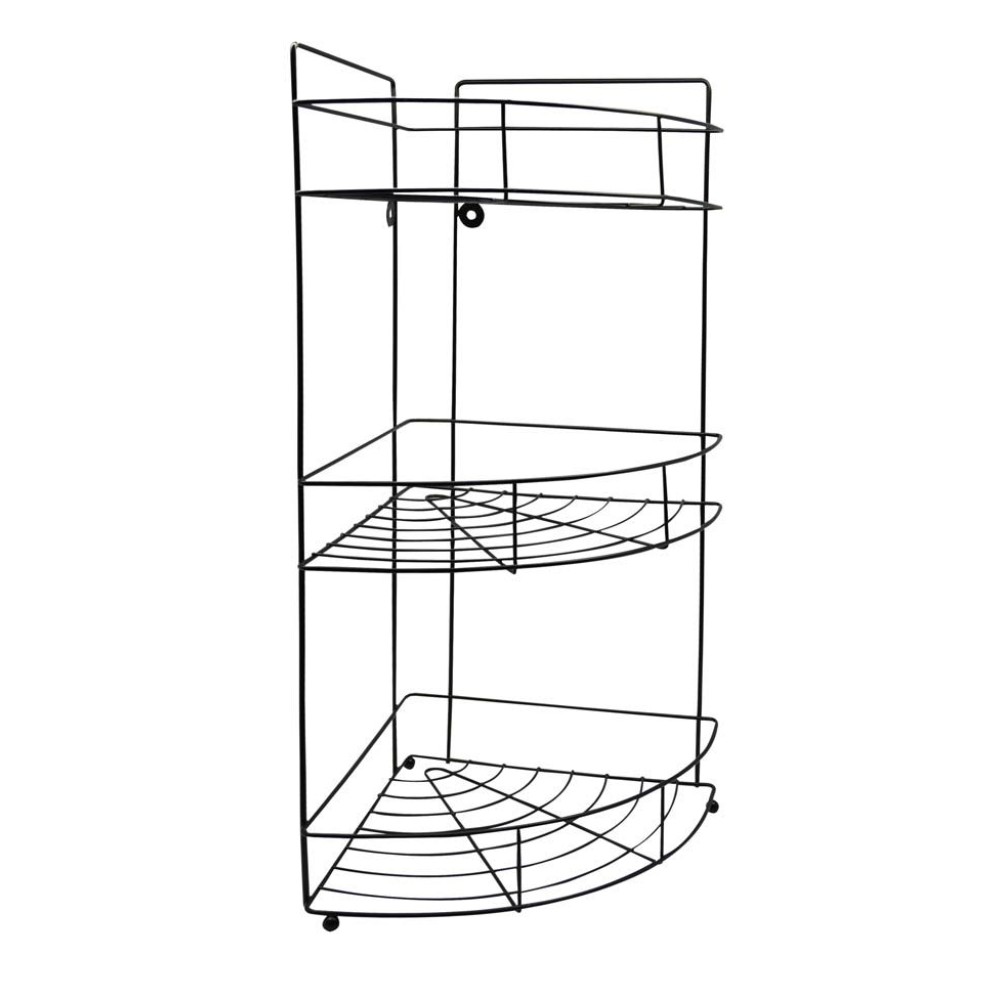 Ankor Γωνιακή Ραφιέρα Μπάνιου Μεταλλική 3 Θέσεων Μαύρο Ματ