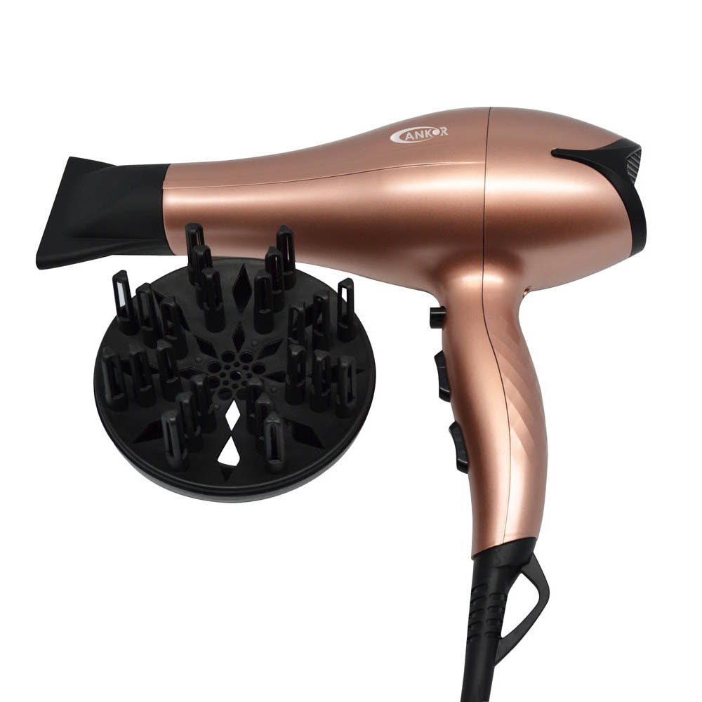 Ankor Rose Gold Σεσουάρ Μαλλιών 2400W με Ιονιστή, 2 Φυσούνες & Λειτουργία Cool Shot
