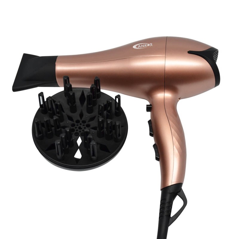 Ankor Rose Gold Σεσουάρ Μαλλιών 2400W με Ιονιστή, 2 Φυσούνες & Λειτουργία Cool Shot
