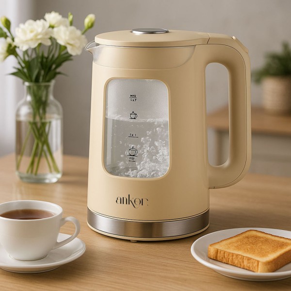 Ankor Beige Βραστήρας 2200W Cool Touch από Πυρίμαχο Γυαλί με Διπλό Τοίχωμα 1.7lt