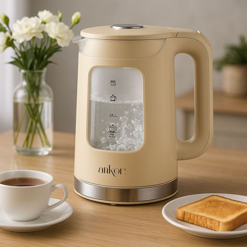 Ankor Beige Βραστήρας 2200W Cool Touch από Πυρίμαχο Γυαλί με Διπλό Τοίχωμα 1.7lt