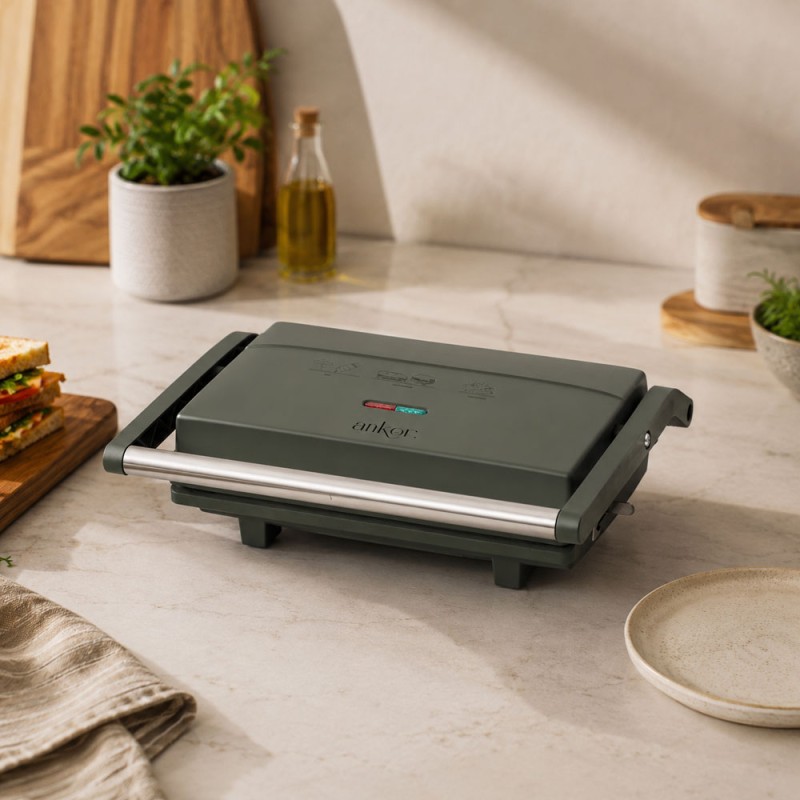 Ankor Olive Γκριλιέρα – Τοστιέρα 1300W 2 Θέσεων με Αντικολλητικές Πλάκες Γκριλ