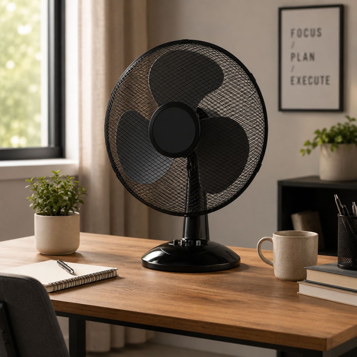 Επιτραπέζιος Ανεμιστήρας 50W Μαύρος με Διάμετρο 40cm, 3 Ταχύτητες & Αυτόματη Περιστροφή