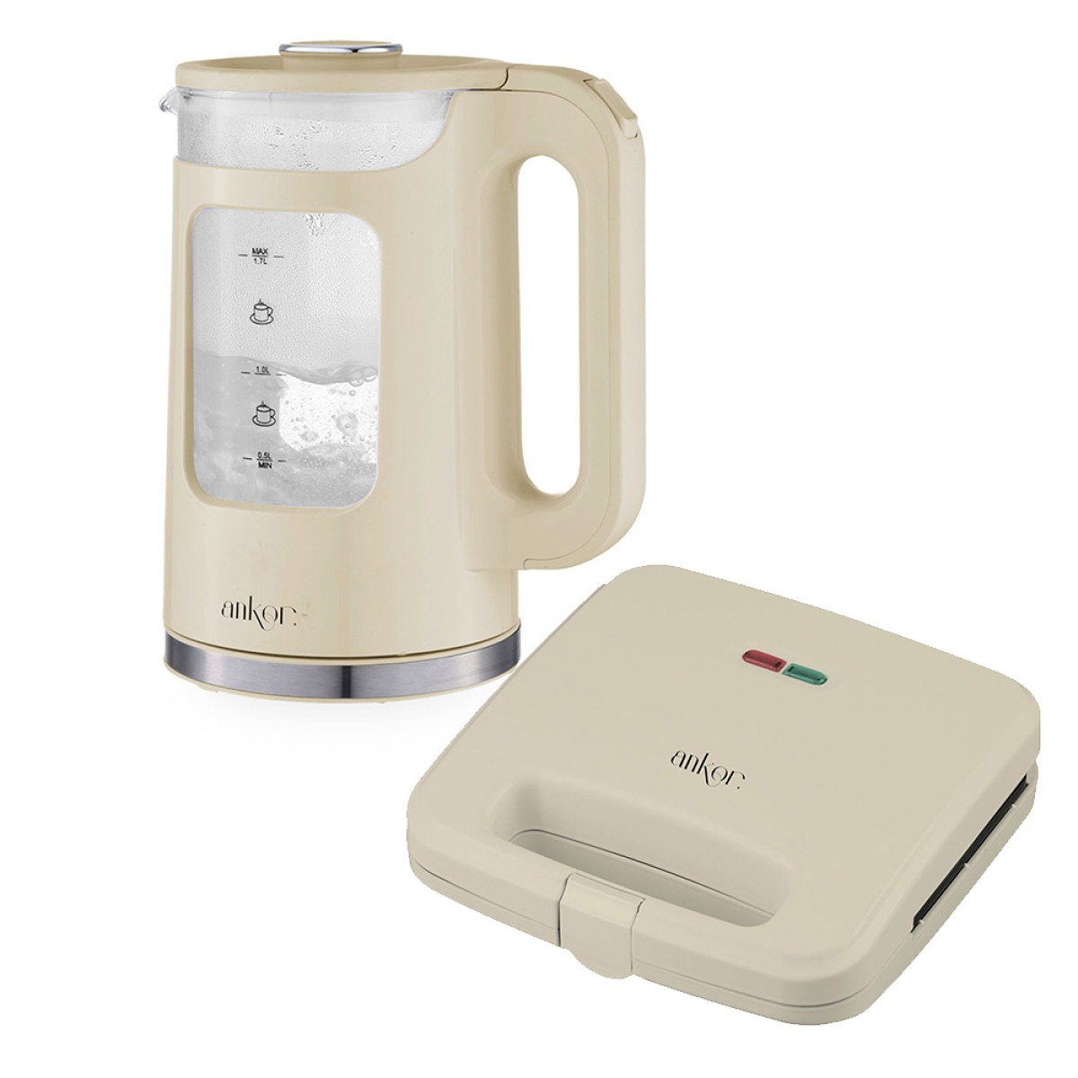 Ankor Beige Σετ Συσκευών Κουζίνας 2τμχ – Βραστήρας 2200W Cool Touch & Τοστιέρα 750W