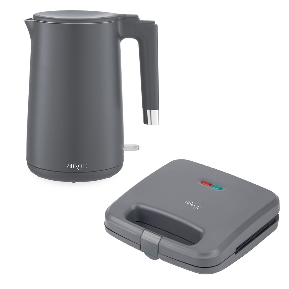 Ankor Grey Σετ Συσκευών Κουζίνας 2τμχ – Βραστήρας 2200W Cool Touch & Τοστιέρα 750W