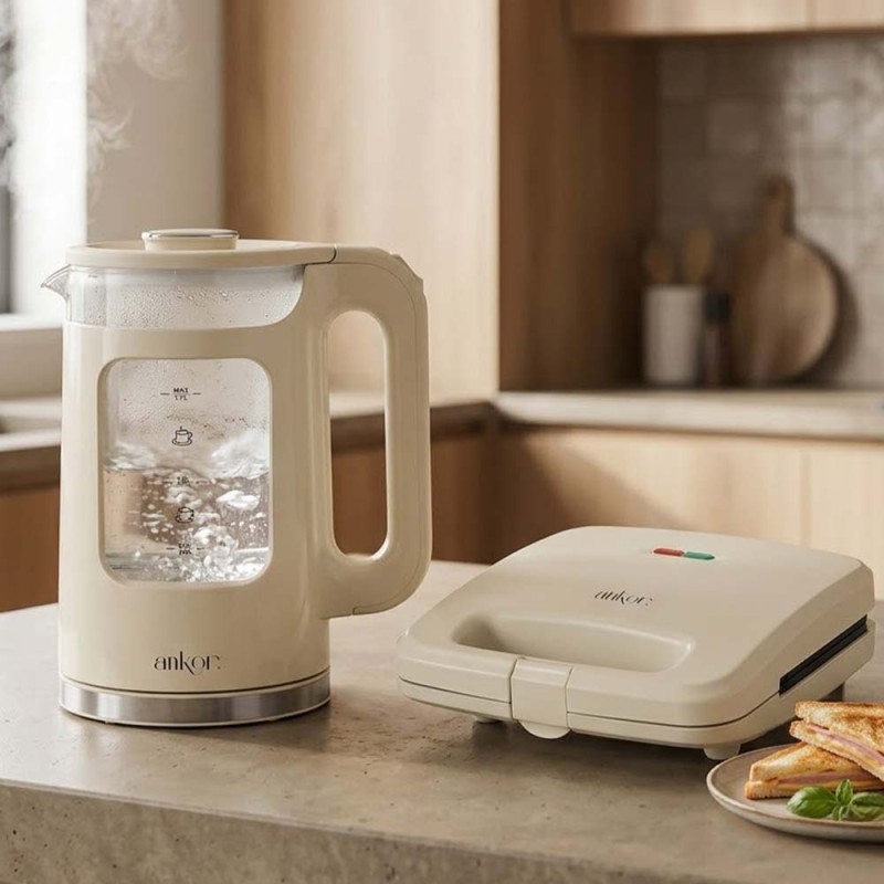 Ankor Beige Σετ Συσκευών Κουζίνας 2τμχ – Βραστήρας 2200W Cool Touch & Τοστιέρα 750W