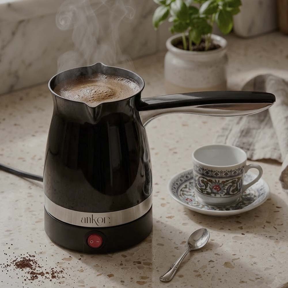 Ankor Black Ηλεκτρικό Μπρίκι 1000W Πλαστικό 400ml με Αποσπώμενη Βάση 360° (Έως 4 Φλιτζάνια)