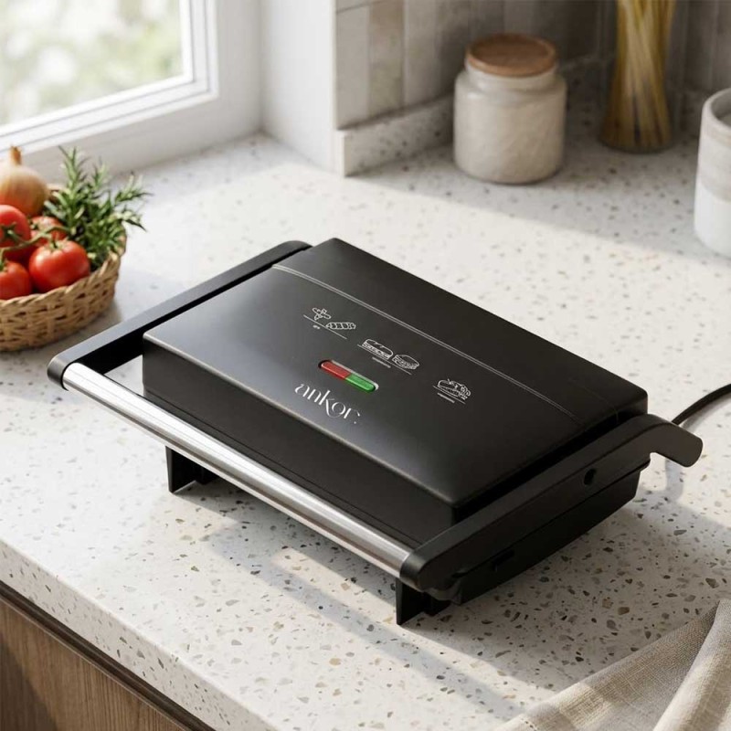 Ankor Black Mega Σετ 2 Τεμαχίων – Γκριλιέρα 1300W με Αντικολλητικές Πλάκες & Ηλεκτρικός Βραστήρας 1.7lt 2200W