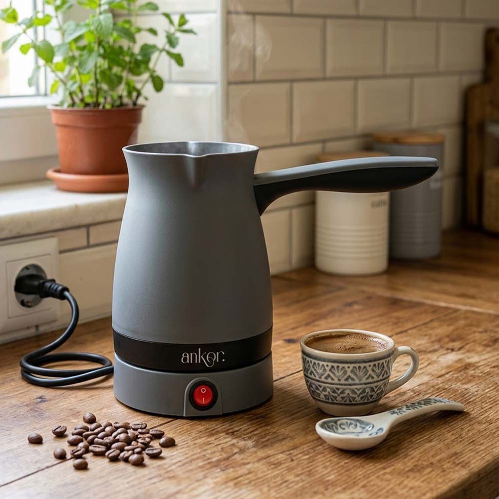 Ankor Grey Ηλεκτρικό Μπρίκι 1000W Πλαστικό 400ml με Αποσπώμενη Βάση 360° (Έως 4 Φλιτζάνια)