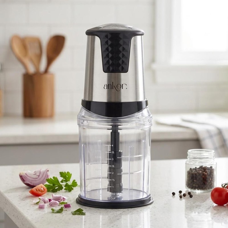 Ankor Inox Industrial Combo 2 Τεμαχίων – Τοστιέρα 2-in-1 950W με Αποσπώμενες Πλάκες & Πολυκόπτης Multi 550W με 3 Λεπίδες 1lt