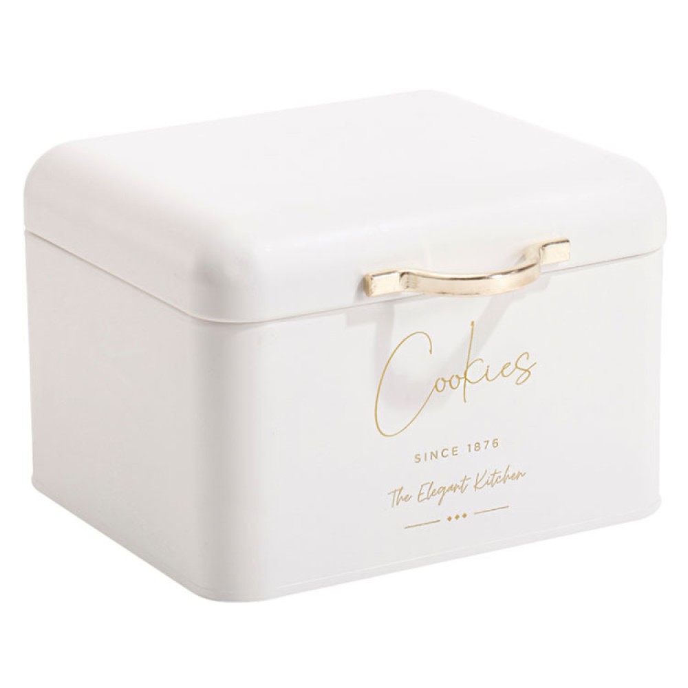 Ankor Cookies Μπισκοτιέρα (18x15x13) Μεταλλική Λευκή με Χρυσές Λεπτομέρειες