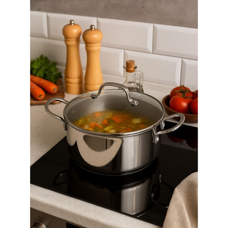 Ankor Dmond Tri-Ply: Κατσαρόλες N.24 & N.26 & Τηγάνι N.24 – Stainless Steel Αντικολλητικά Laser