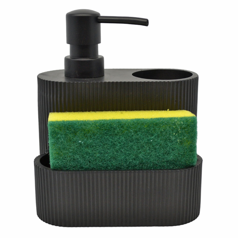 Δοχείο Υγρού Πιάτων με Θήκη για Σφουγγάρι & Βούρτσα Sidirela Black E-8355-46