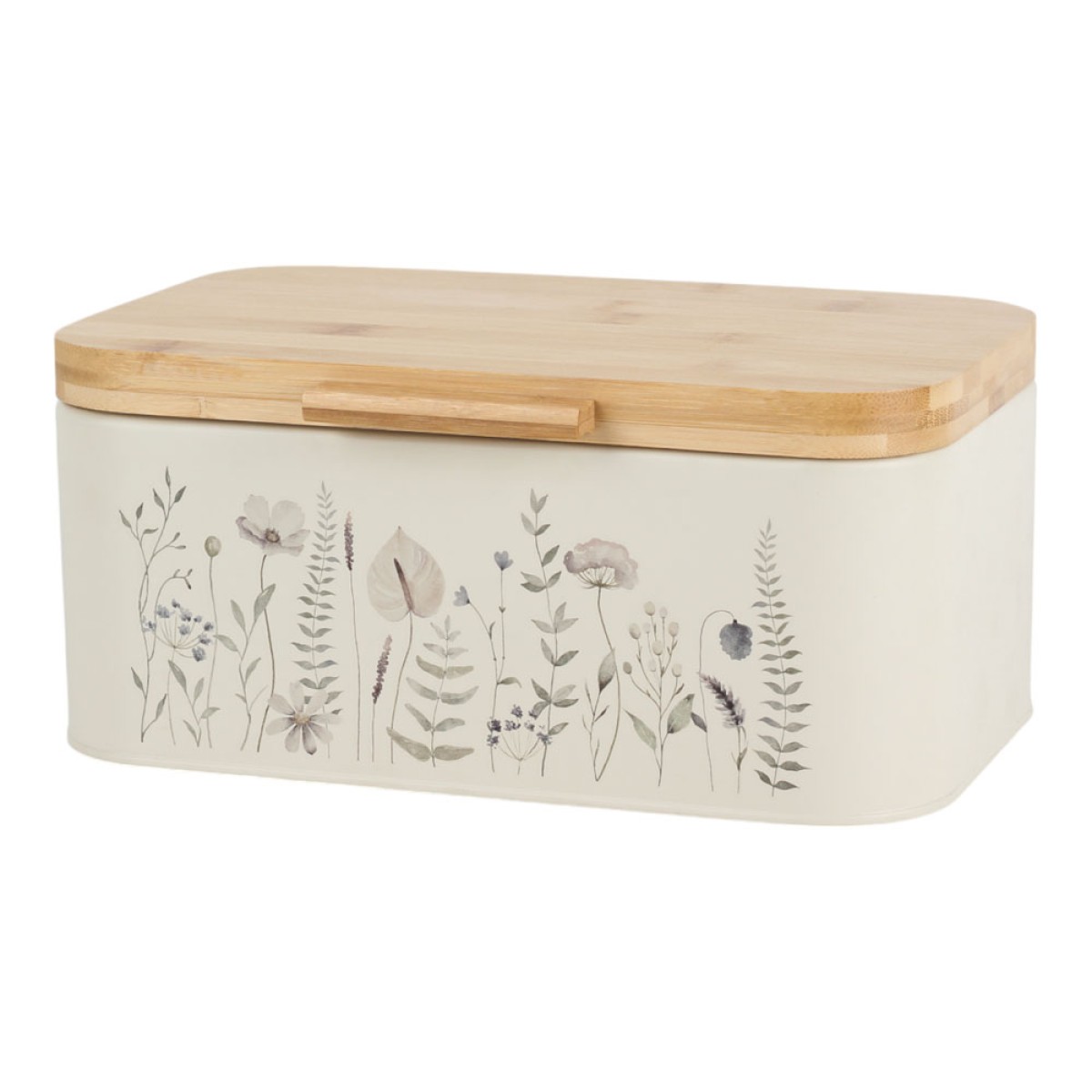 Ψωμιέρα Μεταλλική (30x19.8x13.4) με Καπάκι Bamboo Ankor Flowers Beige 845286