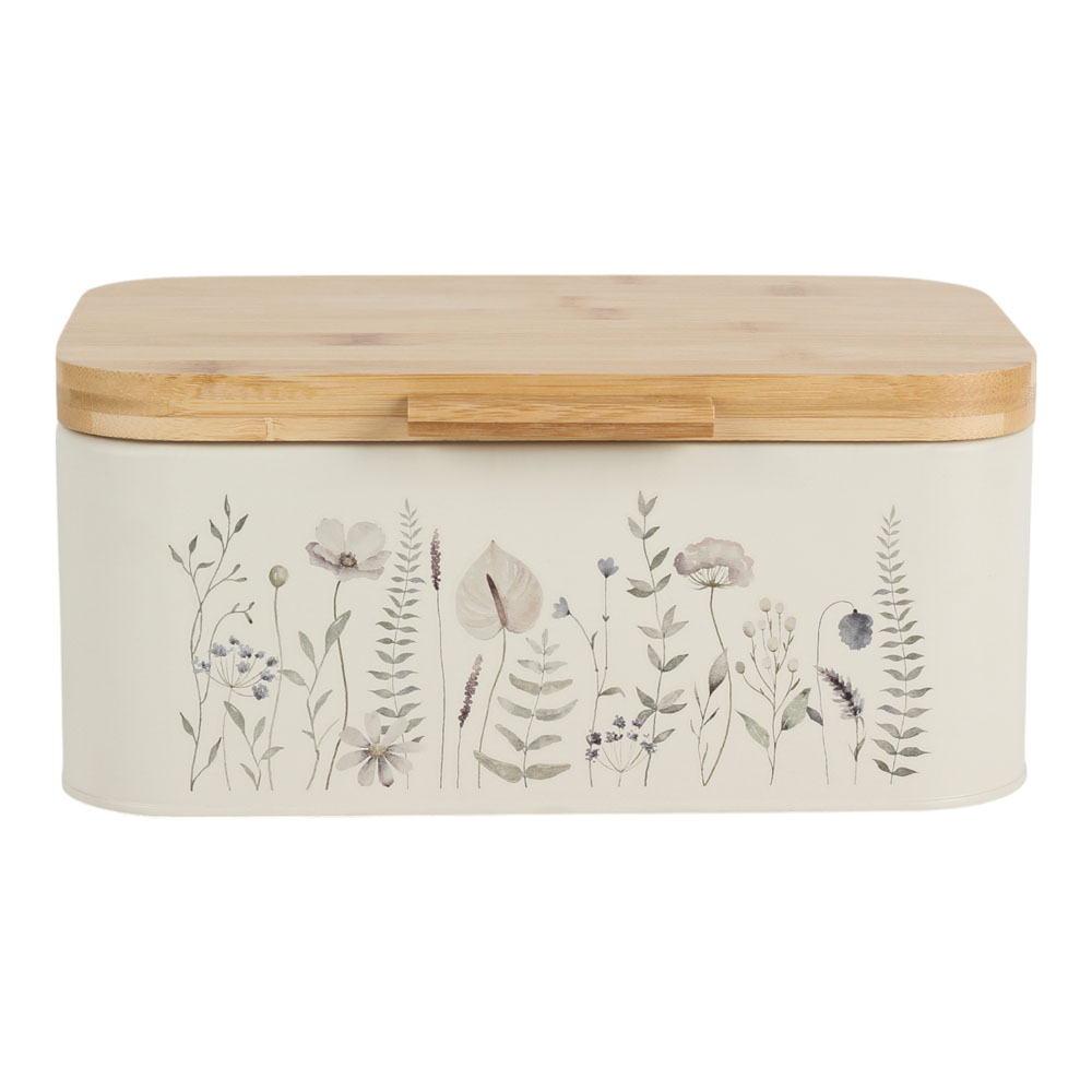 Ψωμιέρα Μεταλλική (30x19.8x13.4) με Καπάκι Bamboo Ankor Flowers Beige 845286