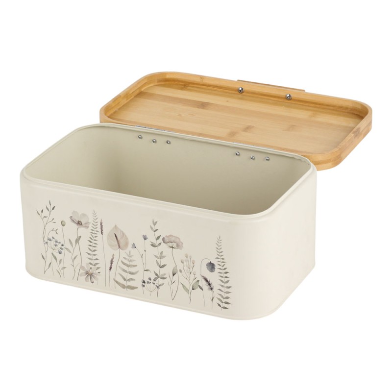 Ankor Flowers Beige Σετ Ψωμιέρα & Βαζάκια Μεταλλικά με Καπάκια Bamboo