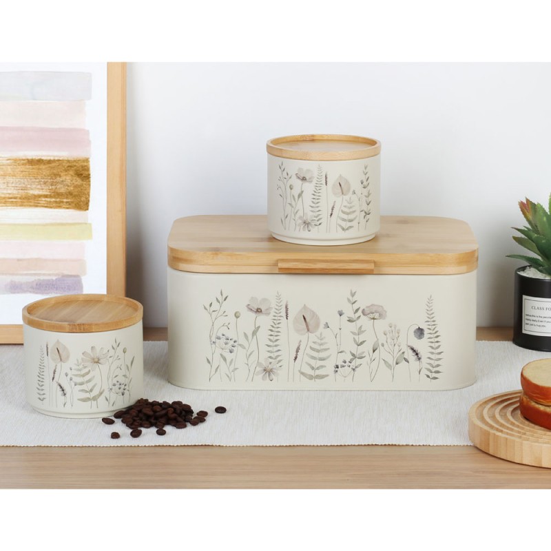 Ψωμιέρα Μεταλλική (30x19.8x13.4) με Καπάκι Bamboo Ankor Flowers Beige 845286