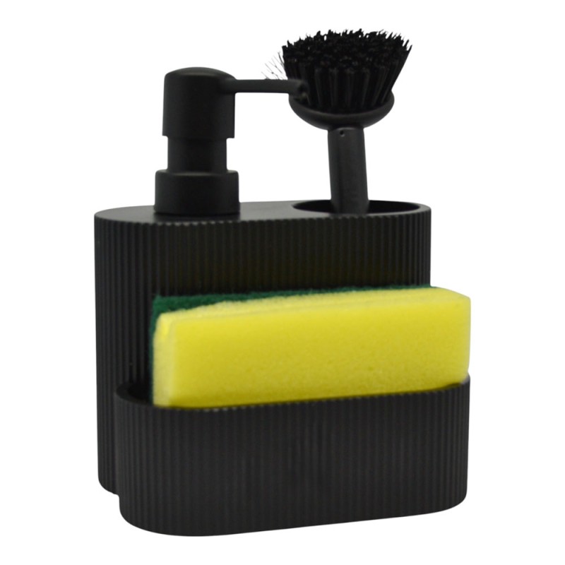 Ankor Dispenser Κουζίνας 3-σε-1 Μαύρο – Με Θήκη, Σφουγγάρι & Βούρτσα