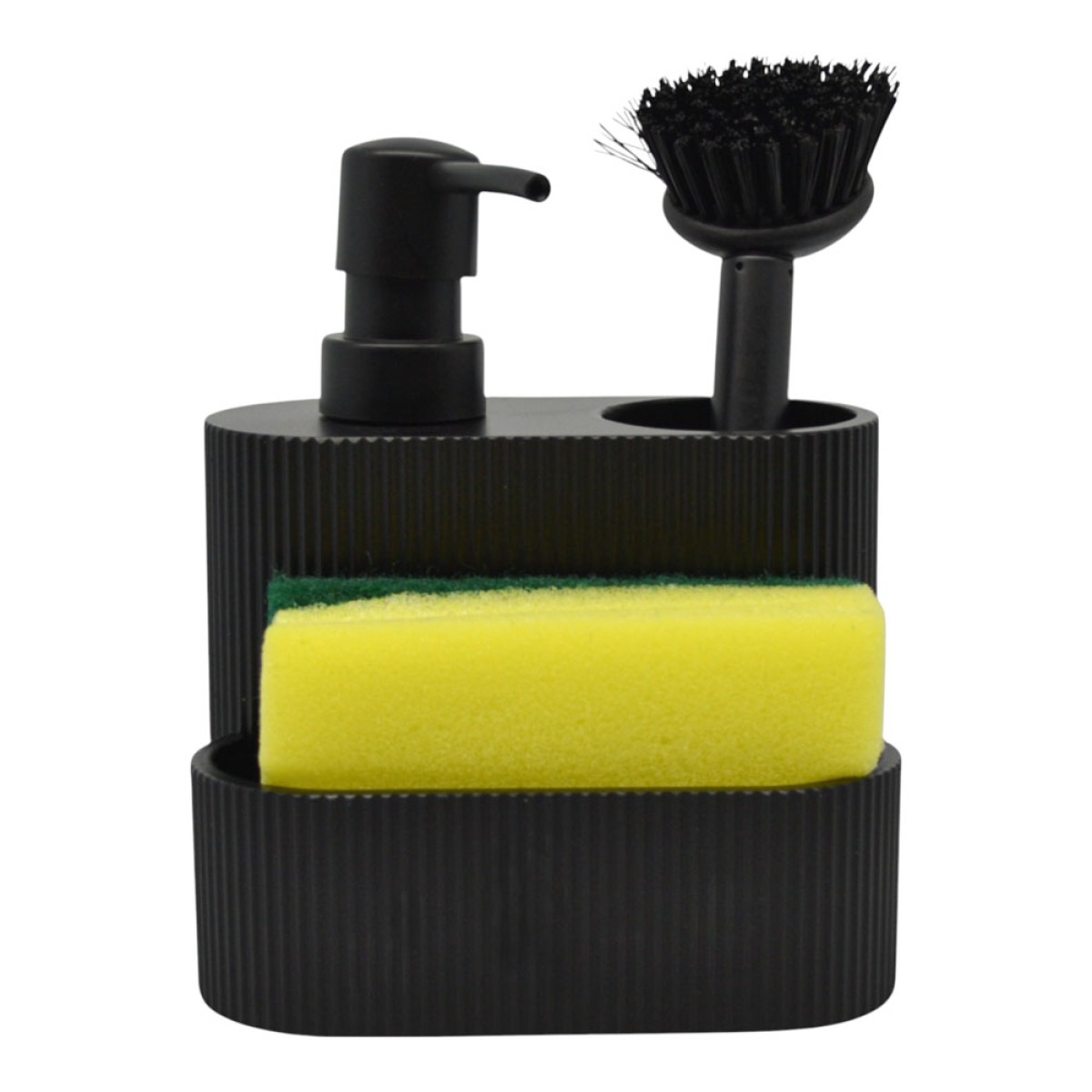 Ankor Dispenser Κουζίνας 3-σε-1 Μαύρο – Με Θήκη, Σφουγγάρι & Βούρτσα