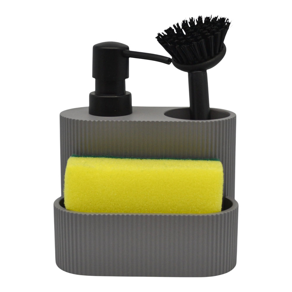 Ankor Dispenser Κουζίνας 3-σε-1 Γκρι – Με Θήκη, Σφουγγάρι & Βούρτσα