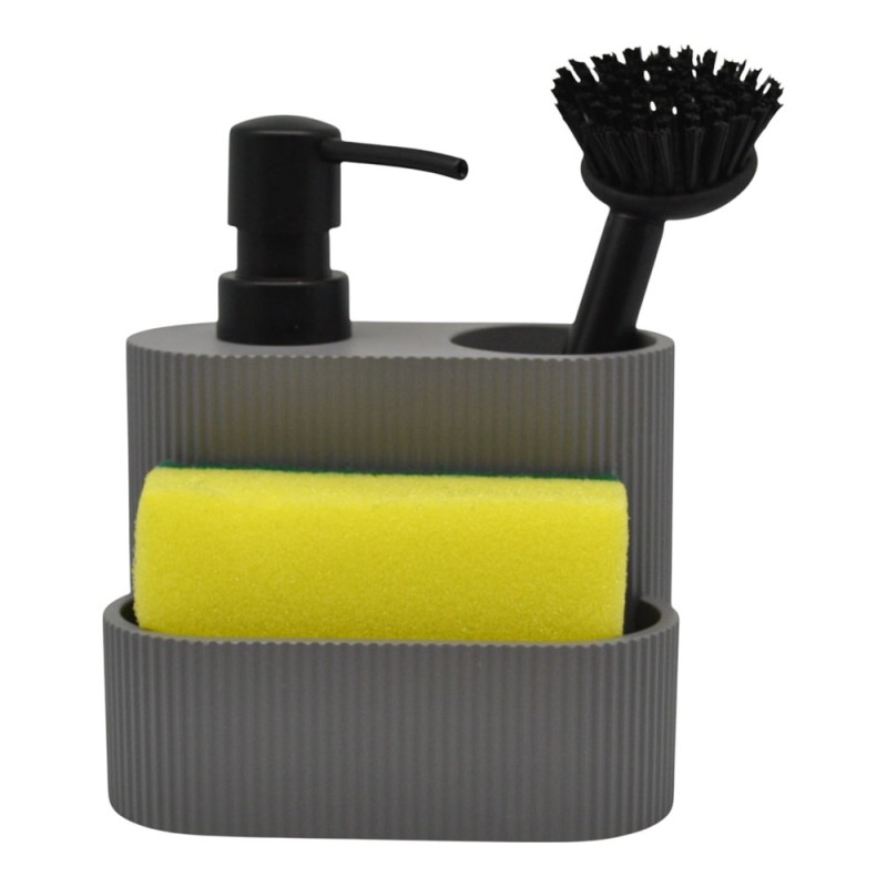 Ankor Dispenser Κουζίνας 3-σε-1 Γκρι – Με Θήκη, Σφουγγάρι & Βούρτσα