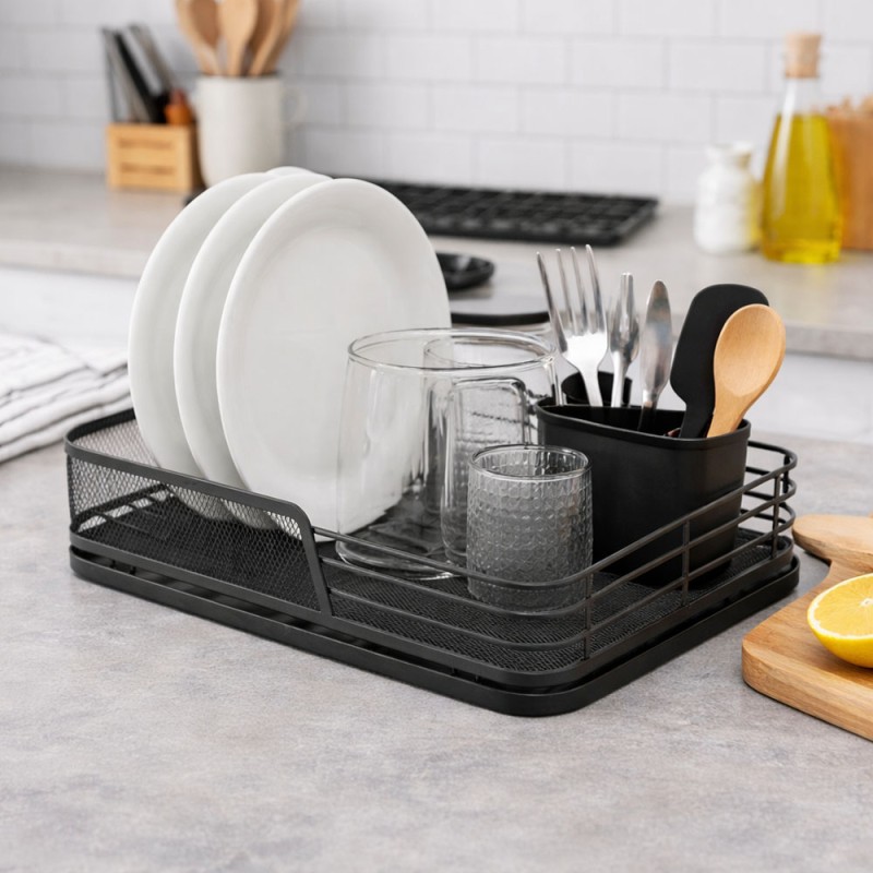 Ankor Black Μεταλλική Πιατοθήκη (42.5x28x10) – Με Δίσκο & Τριπλή Κουταλοθήκη