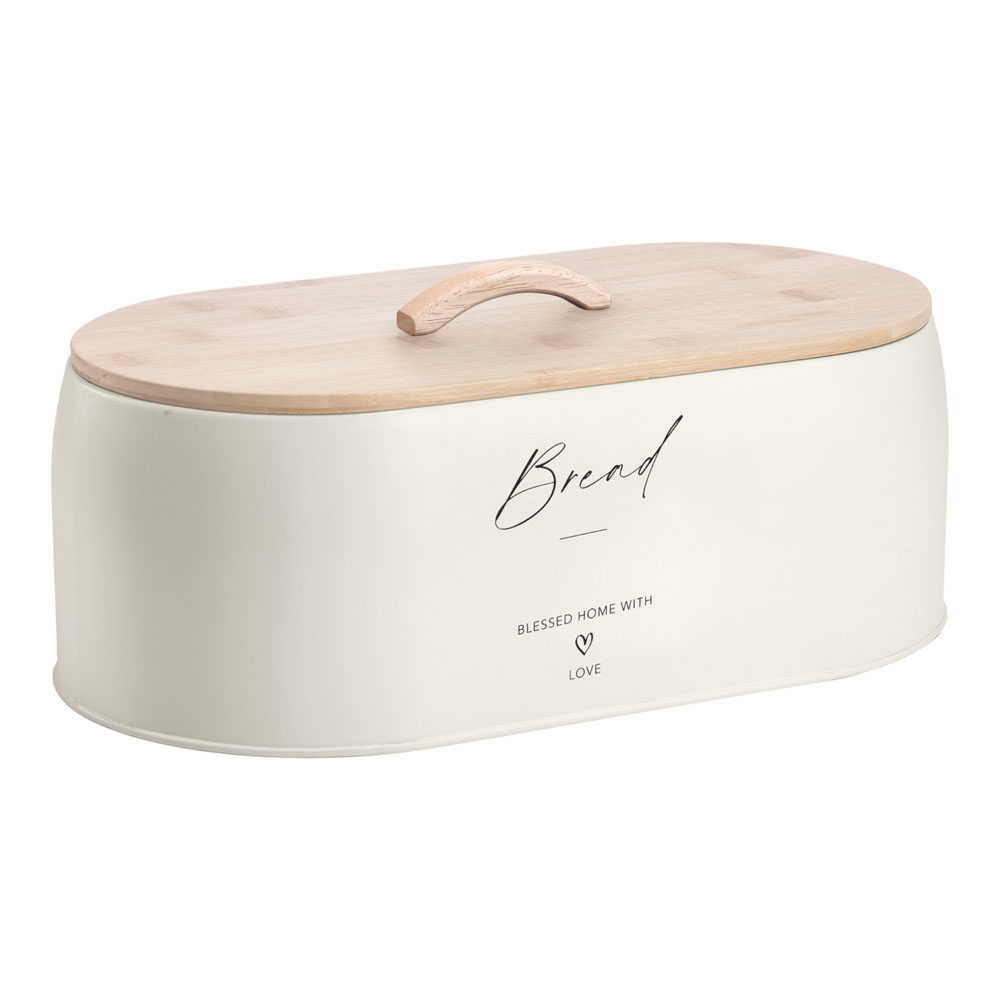 Ankor Bread Ecru Ψωμιέρα (35.5x19.7x12) Μεταλλική με Bamboo Καπάκι