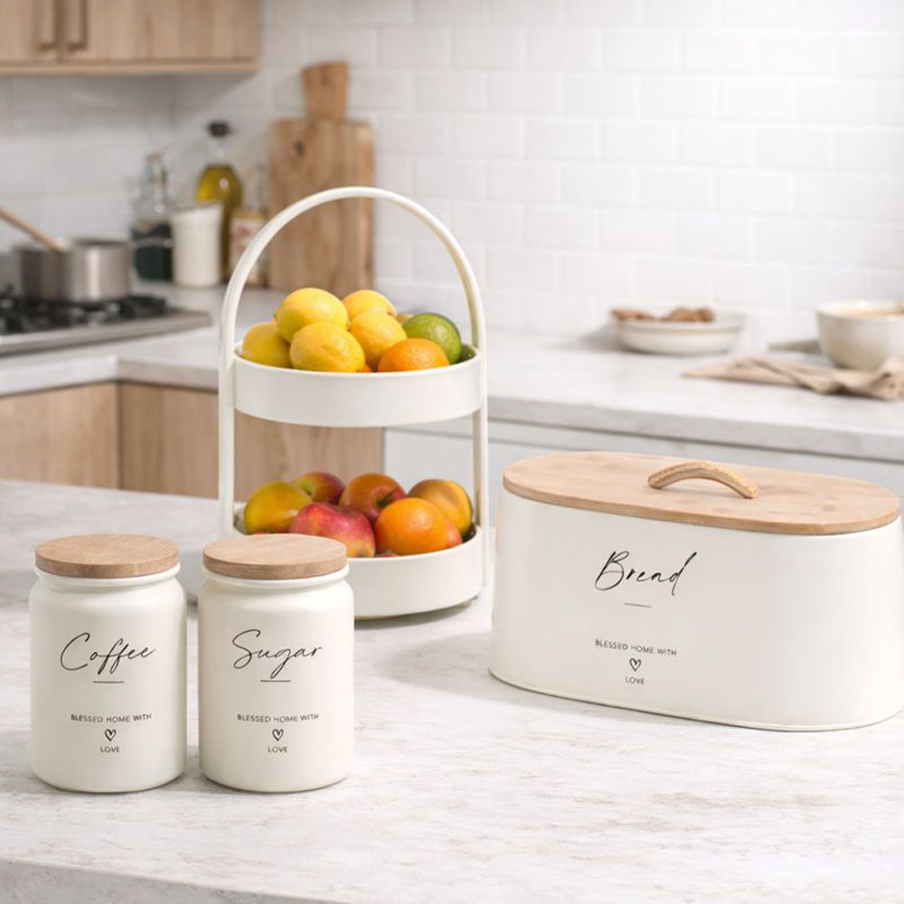 Ankor Bread Ecru Ψωμιέρα (35.5x19.7x12) Μεταλλική με Bamboo Καπάκι