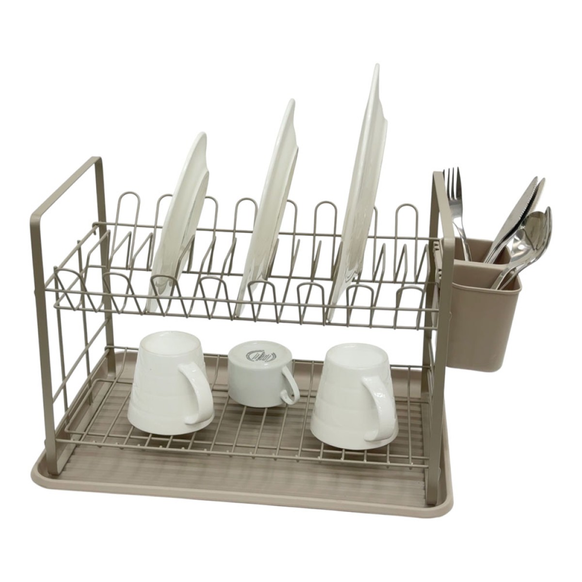 Ankor Διώροφη Μεταλλική Πιατοθήκη (48x32x29) Taupe – Με Δίσκο & Κουταλοθήκη