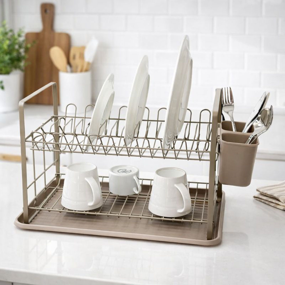 Ankor Διώροφη Μεταλλική Πιατοθήκη (48x32x29) Taupe – Με Δίσκο & Κουταλοθήκη