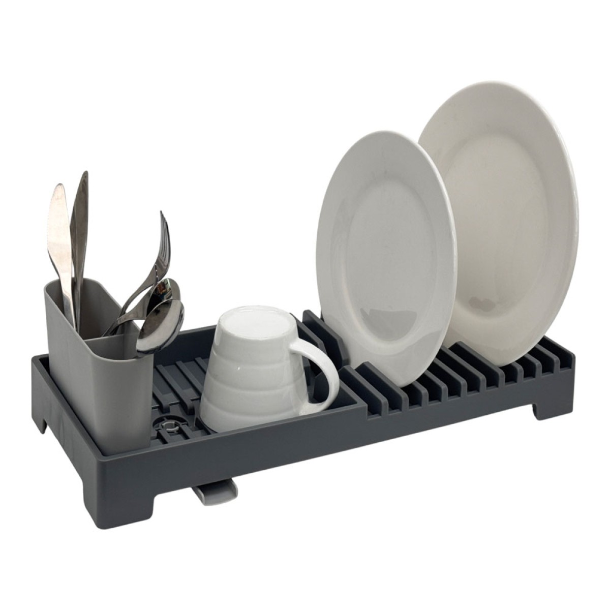 Ankor Πλαστική Πιατοθήκη (19x46x13.5) Γκρι – Με Στόμιο Αποστράγγισης & Κουταλοθήκη