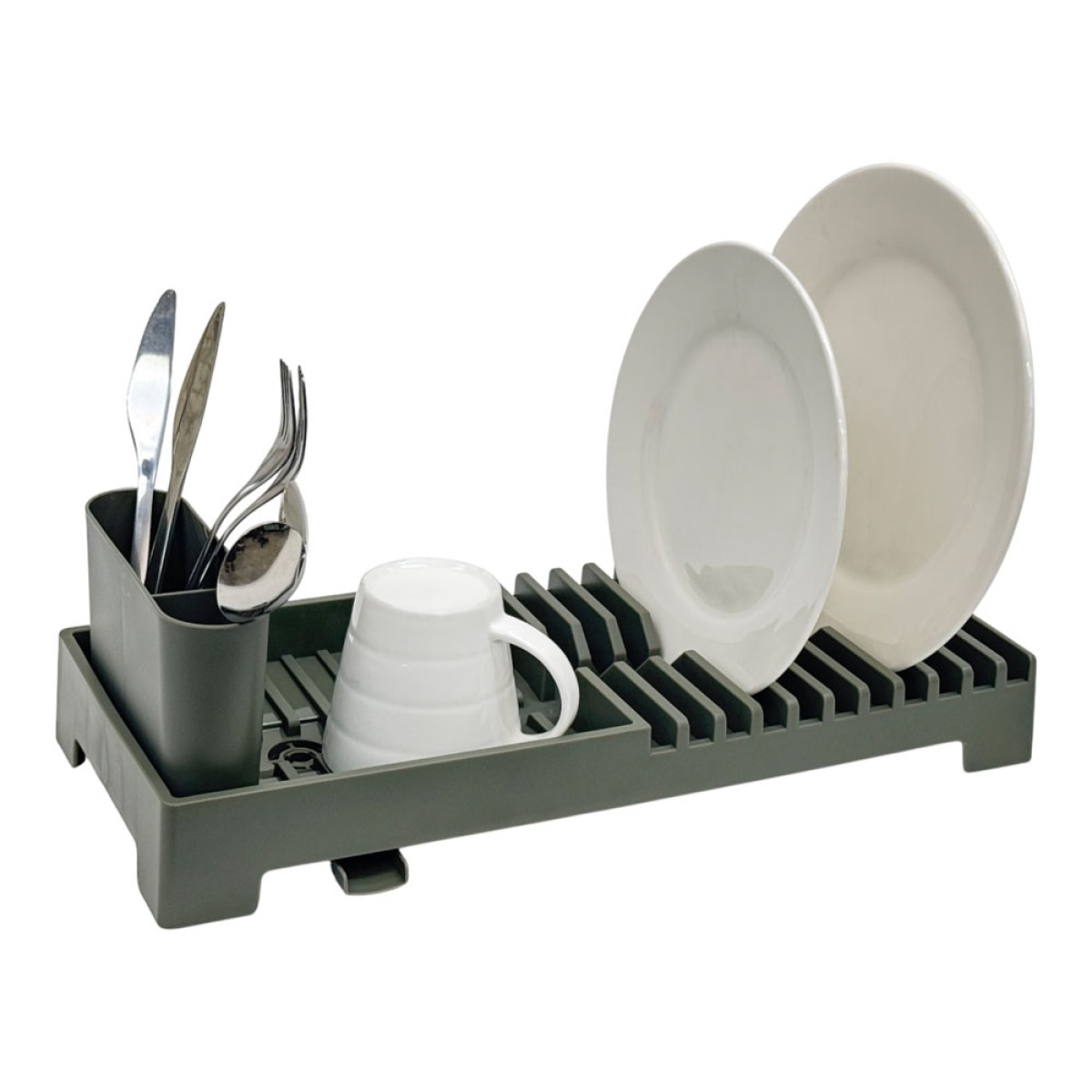 Ankor Πλαστική Πιατοθήκη (19x46x13.5) Λαδί – Με Στόμιο Αποστράγγισης & Κουταλοθήκη